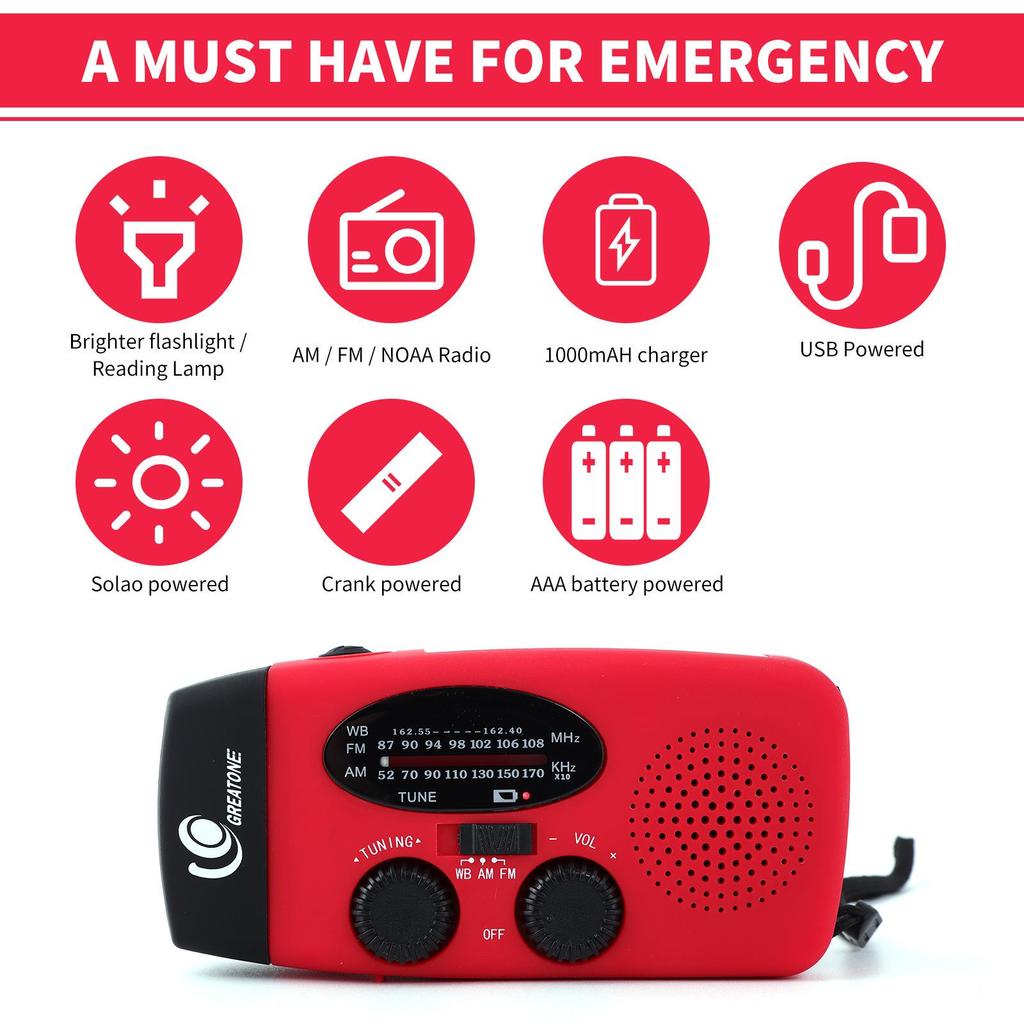 Hand-Crank Solar Emergency Radio with Light Function