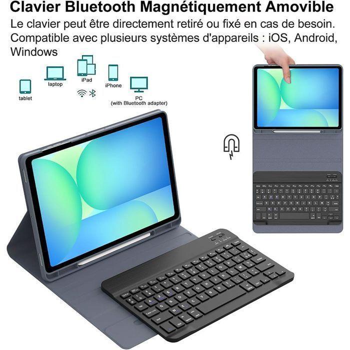 Coque Clavier pour Samsung Galaxy Tab A11 / A9 - Violet avec Clavier Bluetooth + Souris + Stylet