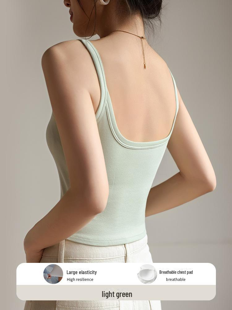 "Women's Summer Black Breathable All-in-One Vest Bra with Chest Pads and Suspenders"