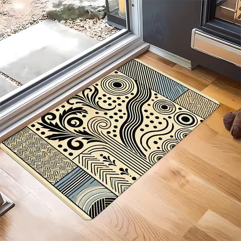 

Retro Colorful Wavy Stripe Print Doormat Soft Non-Slip Boho Geometric Entryway Rug Modern Entrance Decor Carpet 40cm x 60cm