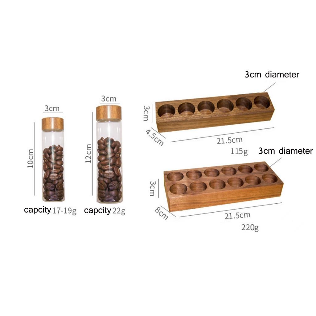 Wooden Coffee Beans Flower Tea Display Rack Stand Glass Test Tube Sealed Storage Cereals canister