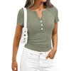 Dámské módní ležérní barevné nové tričko s krátkým rukávem, ozdobným knoflíkem a výstřihem do V
