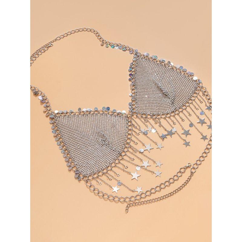 Transition Sexy Bar Club Chest Necklace Body Chains Sexy Street Wear Fashion Air Drill Tassel Vest Gold