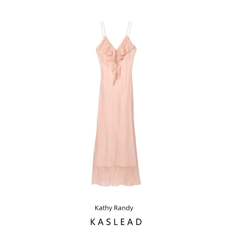 Kaslead New Women Clothes Western Style Fashion Laminated Decorative Underwear Midi Dress 5029107