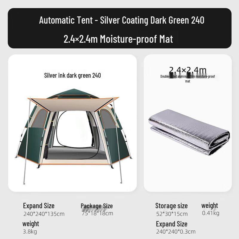 OEING Automatic Pop-Up Camping Tent with Mat 240
