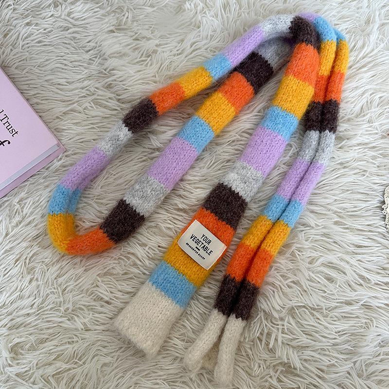 Luochi Knitwear Autumn/Winter Mohair Color Block Stripe Scarf - Unisex Y2K Sweet and Spicy Girl Style