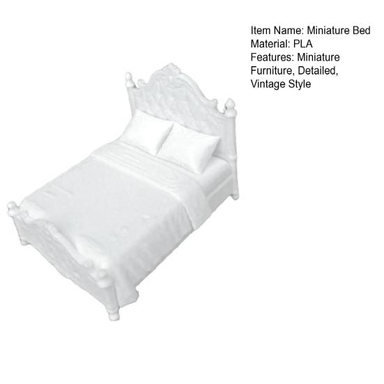 Retro Miniature Bed, Vintage Style Mini Double Bed, Miniature Furniture Tiny Bed for 1/12 Scale Doll Mansion Miniature Room Decoration