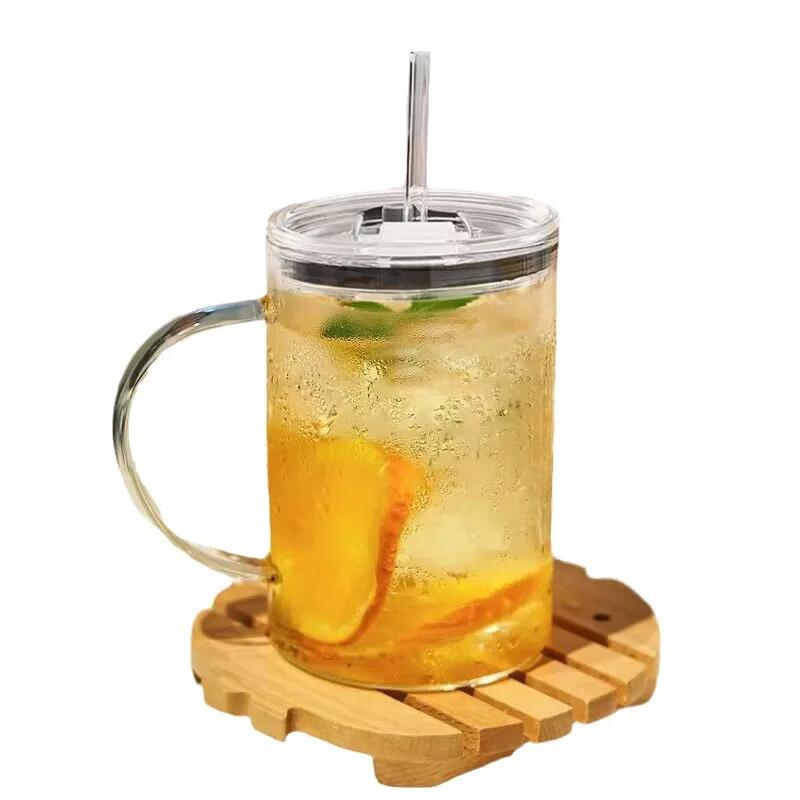 1L Large Capacity Glass Cup with Lid and Straw Transparent Drinking Glasses for Juice Water and Iced Coffee Cups Drinkware Mug