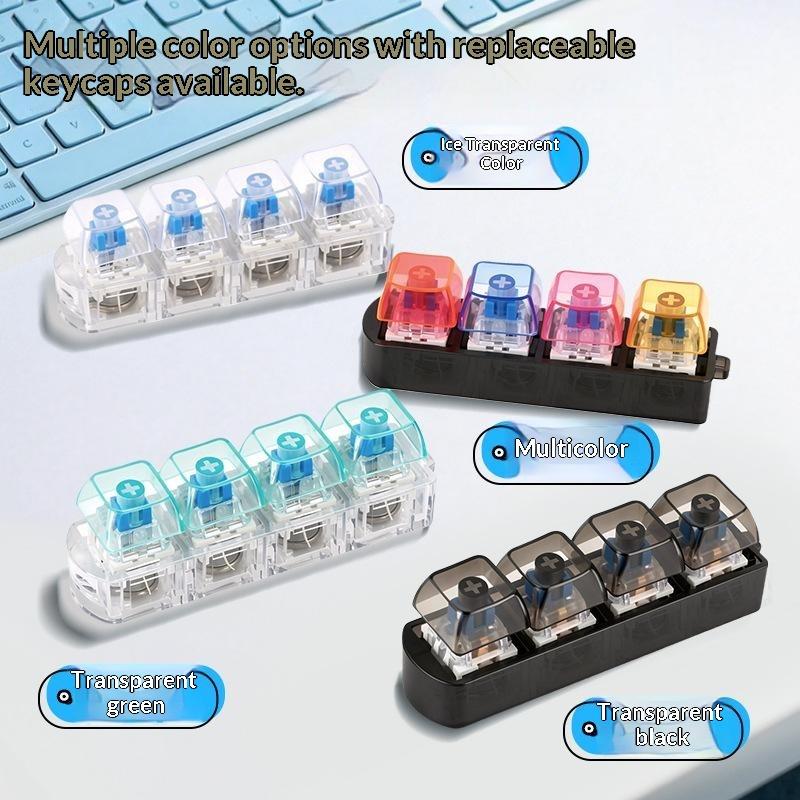 4 Tasten LED Tastatur Schlüsselanhänger Transparent Knackiges Klickendes Tippgefühl Aufleuchtende Tastenkappe Fidget Verschleißfest Mit LED-Licht