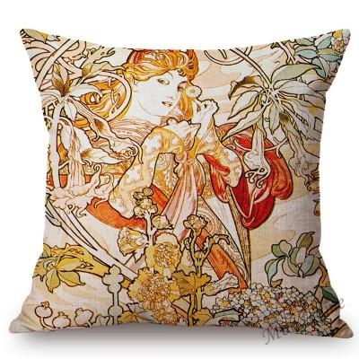 Vintage European Art Nouveau Mucha Gallery Decorative Sofa Pillow Cover Beautiful Beauty Girl Cotton Linen Luxury Cushion Cover