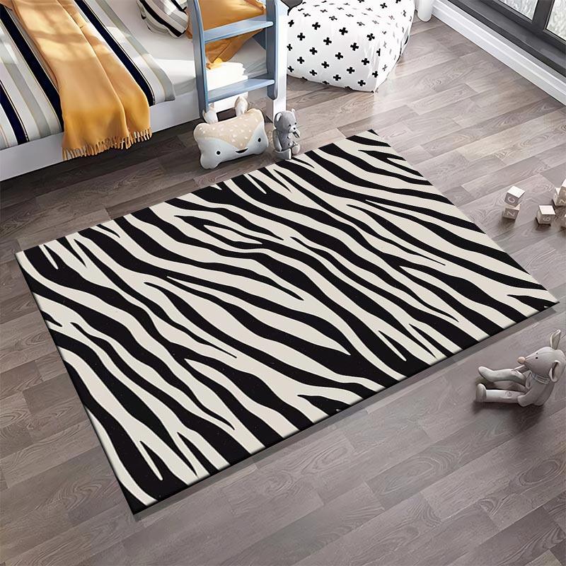 Modern Black and White Zebra Print Area Rug for Living Room Decor Suitable for use as an anti-slip for living room bedroom sofas