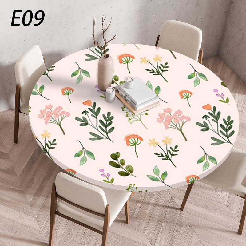 Round Table Cover Waterproof Dustproof Plant Printing Elastic Band Tablecloth Wedding Party Table Cover Kitchen Dining Decor