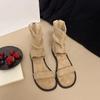 Medium tube with retro flat sandals, new round head suede cool boots, women's fashion shoes