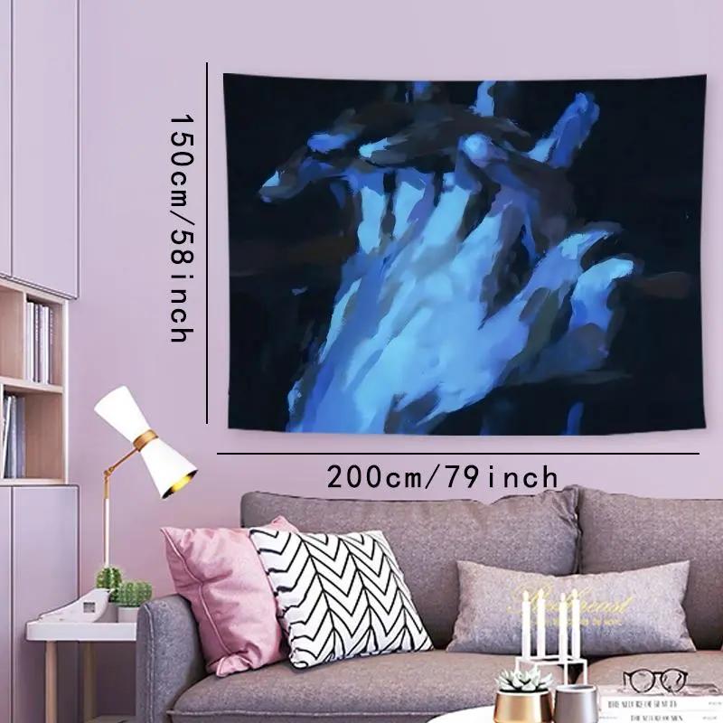 Abstract Blue Handmade Tapestry Minimalist Dark Art Wall Hanging Polyester Emotional Decoration Bedroom Wall Decoration