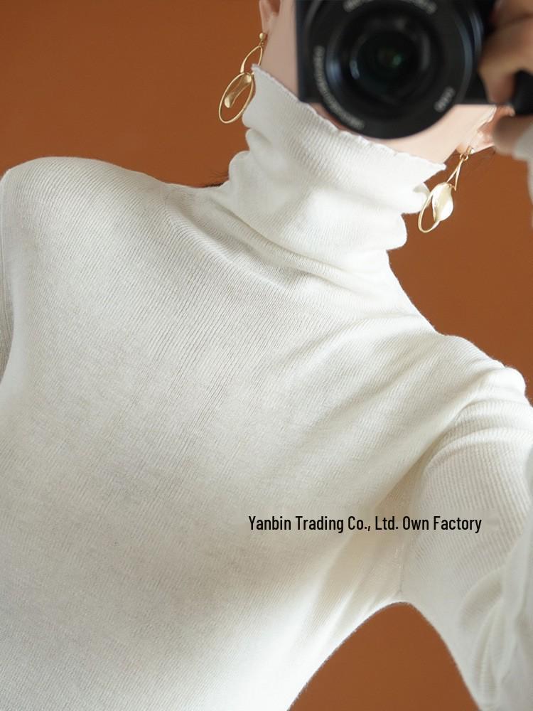 Women's Slim Fit High Neck Wool Sweater - Knitted, Autumn/Winter Collection