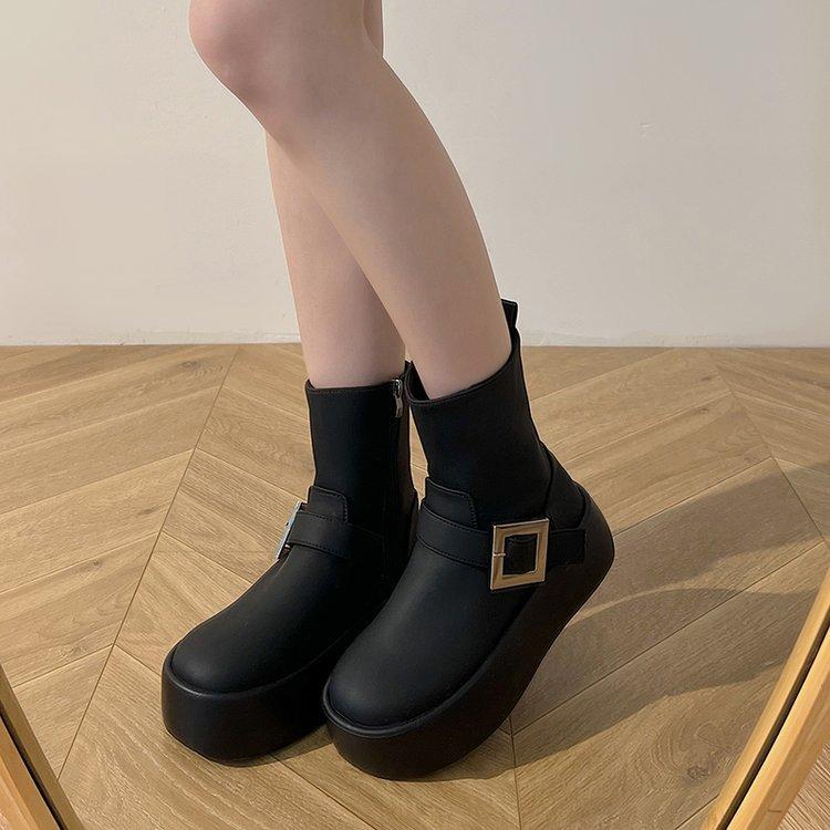 European elastic boots, thin boots, thick-soled Martin boots, women's 2025 new thick-heeled locomotive boots, short boots, Chelsea boots.