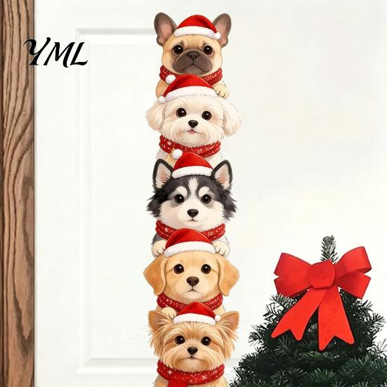 Removable Dog Pattern Stickers Christmas Puppy Wall Stickers, Self-adhesive Decals for Walls Doors, PVC Stacked Puppies Festive Indoor Murals