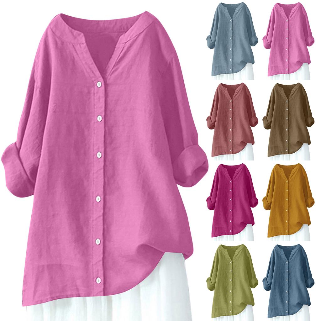 Women's Long Sleeve Button Color Loose Shirt Casual Shirt