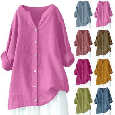 Women's Long Sleeve Button Color Loose Shirt Casual Shirt