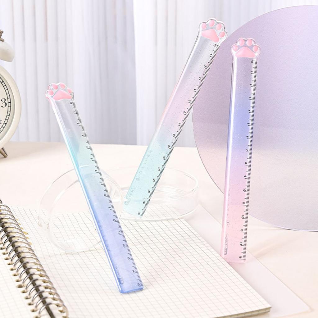 2 Pieces Cat Paw Ruler Cartoon Drawing Ruler Plastic Measuring Ruler Multifunctional Drawing Ruler Gift for Student Kid