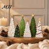 Hand Painted Holiday Table Decor 6Pcs Wooden Christmas Tree Tabletop Set, Rustic Star Topped Retro Seasonal Mantel Decorations Mini Figurines,