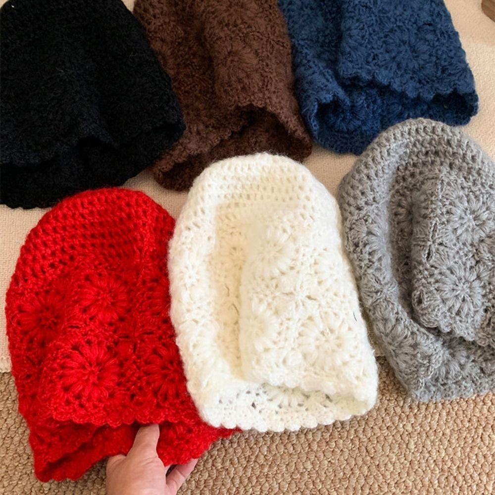 Hollow Mesh Knitted Hat Handmade Crochet Skullies Cap Retro Bucket Hat For Women