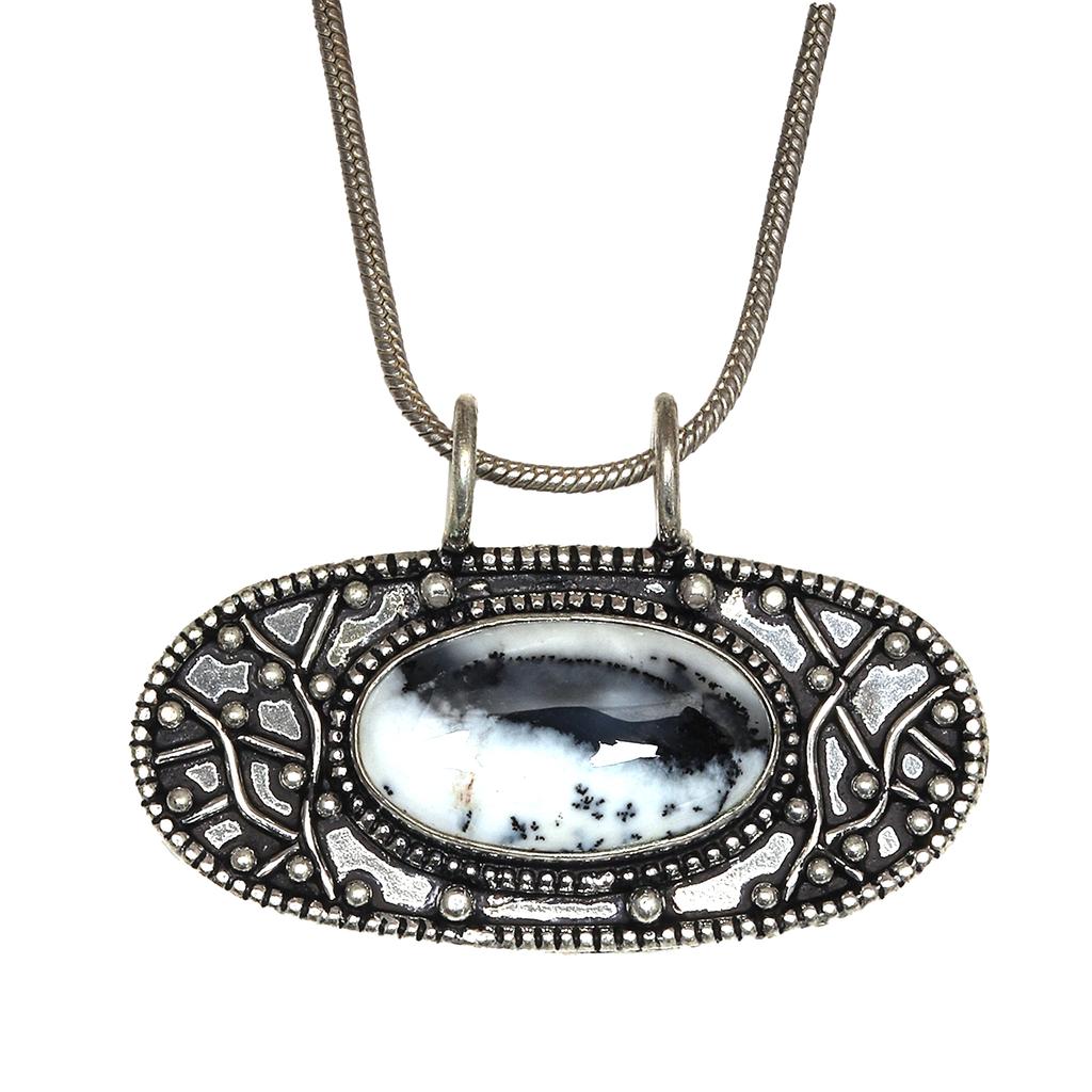 Dendrite Silver Necklace Garnet Gifted Jewelry Opal, 18" Gemstone Opal