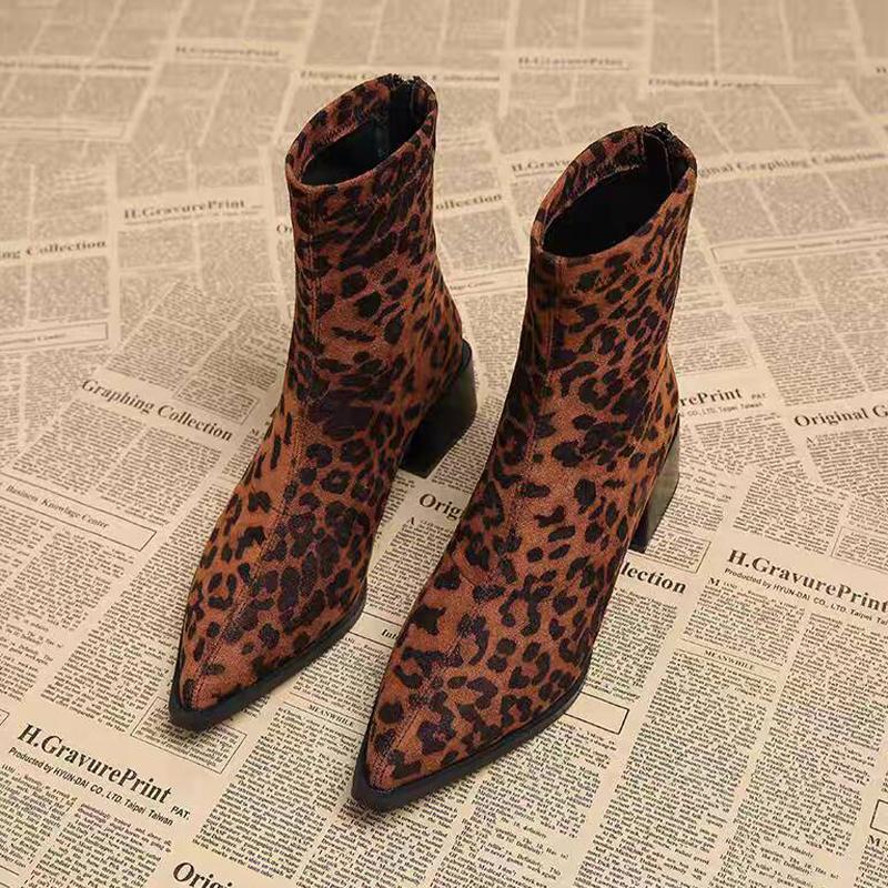 

Leopard Women Ankle Boots Pointed Toe Suede Heeled Shoes Winter Woman Pumps 2025 New Designer Dress Mujer Chelsea Botas 42 леопардовый