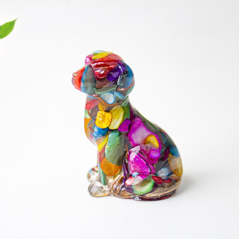 Resin Dog Figurine With Natural Crystal For Office Desk Decor And Home Gift