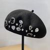 New Rhinestone Beret Women's Spring and Autumn Black Knitted Face Small Elegant Fashion Versatile Painter Hat