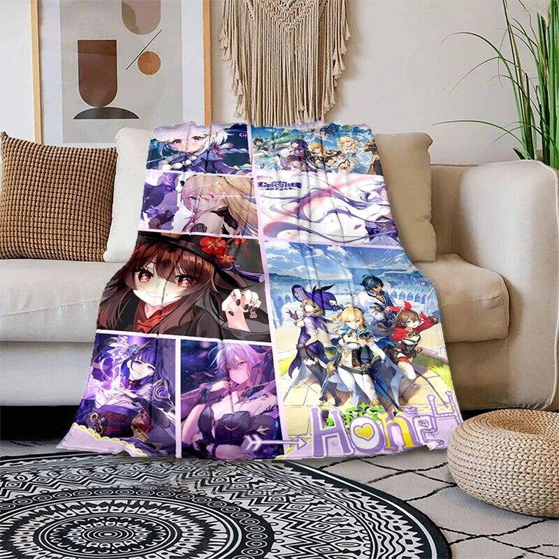 Genshin Impact Měkká plyšová rozkládací pohovka házecí kreslený moderní flanelový povlak na deku Gedruckt Bettdecke Geschenk piknikové deky