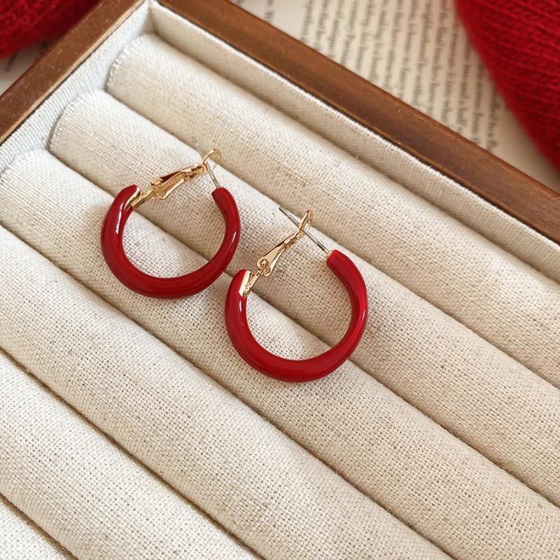 Silver Needle New Year's Red Zircon Geometric Earrings Retro Fashion Temperament Versatile Earrings Light Luxury Premium Earrings Women