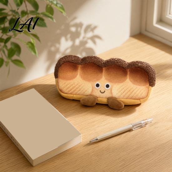 Pencil Case Cute Bread Case Plush Large Capacity Pen Pouch Zipper Soft Shaped Stationery Bag for High School Students Storage
