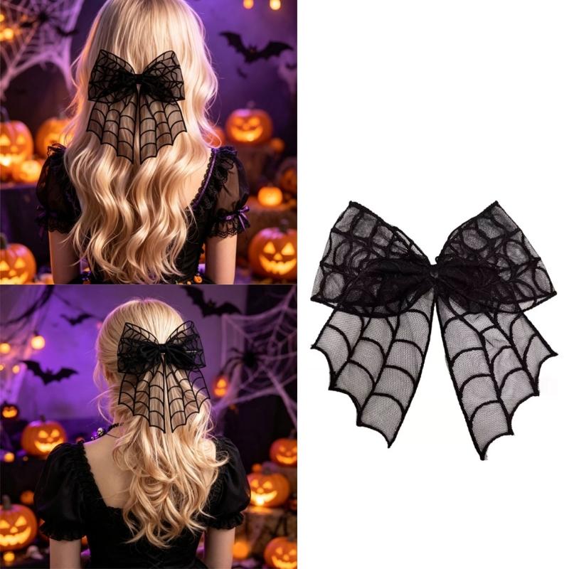 Dark Mesh Spiderweb Hair Clip With Fabric Center Detail, Gothic Hair Accessory for Costume Parties, Dance Outfits, Daily Styling, and Gift Giving