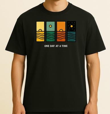 Retro One Day At A Time Motivational Quote Retro Sunset Unisex T-Shirt