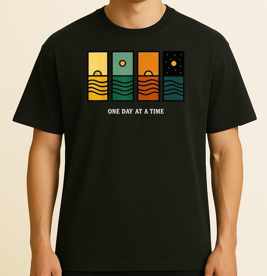 Retro One Day at A Time Motivational Quote Retro Sunset Unisex T-Shirt XXXL