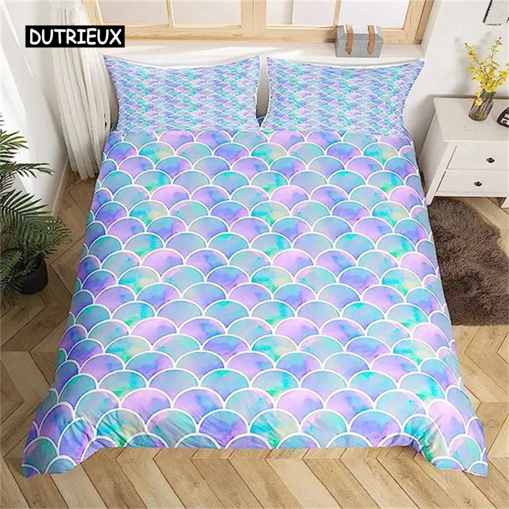 Fish Scales Quilt Cover Pink Mermaid Scales Colorful Bedding Sets Cozy Microfiber Fabric Quilt Cover for Girls Gifts Sleep Bedding Package Decoration