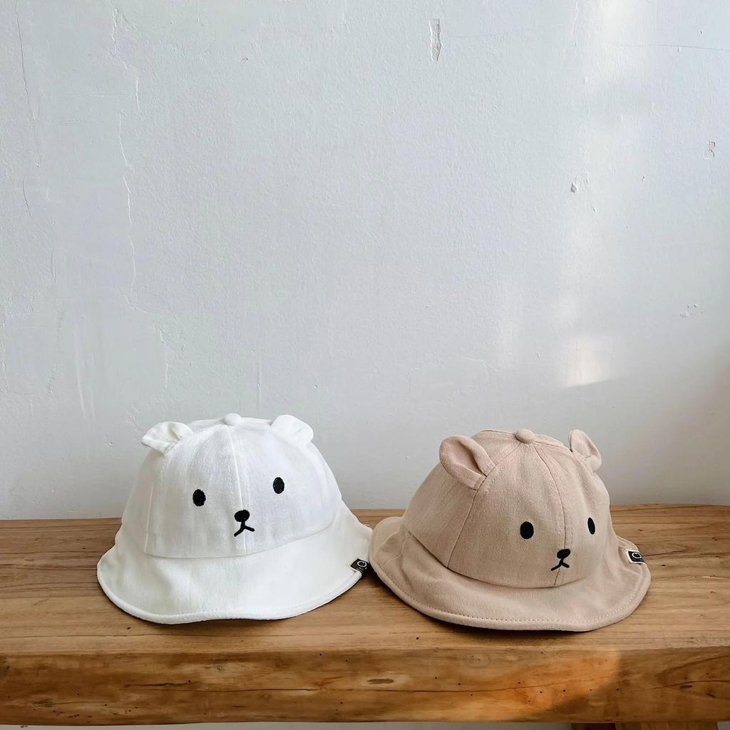 Cute Bear Baby Bucket Hat with Ears Boy Girl Cotton Kids Sun Hat Outdoor Summer Child Panama Cap Kawaii Photography Props Hat