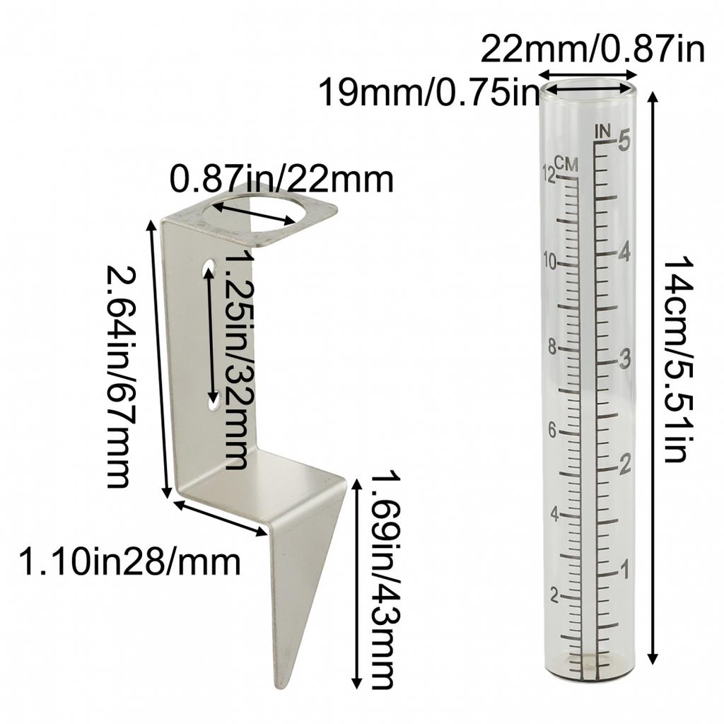 5 Inch Weatherproof Glass Rain Gauge with Sturdy Stainless Steel Frame