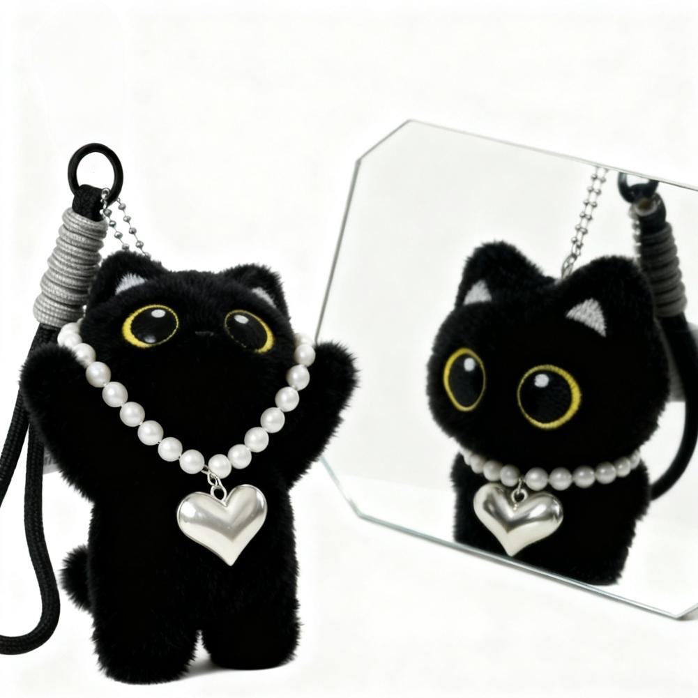 Black Cute Cat Plush Toy Doll Keychain Small Pendant Car Keyring Kitten Toy Doll For Boy Girl Brithday Gifts For Kids Adults Children's Birthday Gift