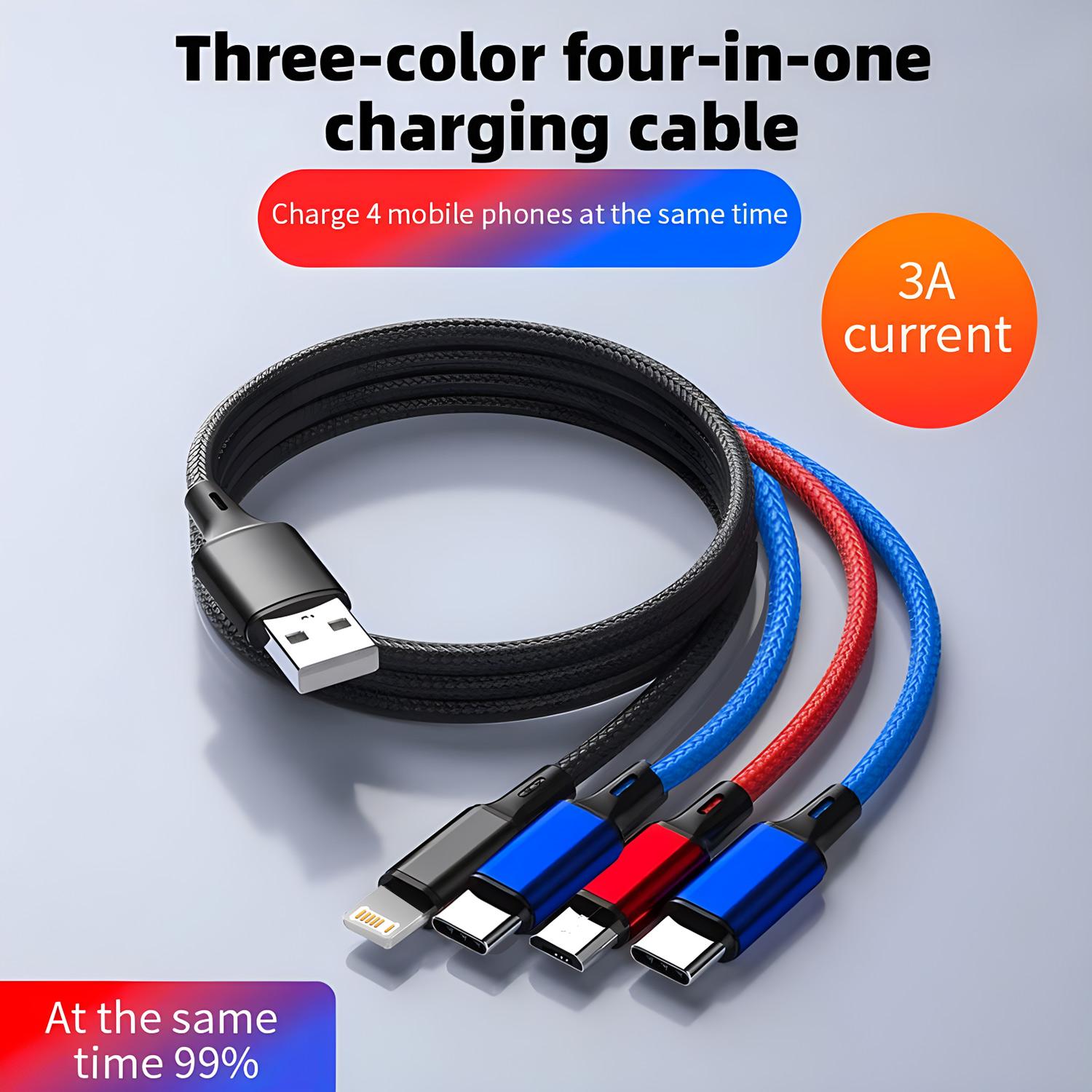 

4-in-1 Multi-Interface USB Cable 3A Fast Charge for iPhone Samsung Huawei Xiaomi 1.2m чорний