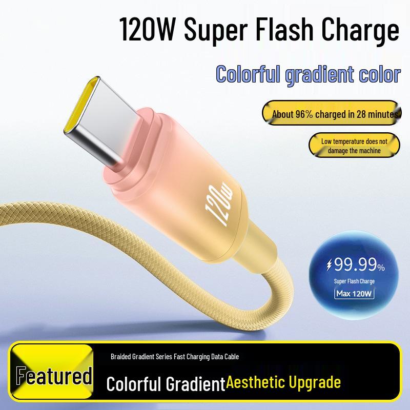 120W Fast Charging Type-C Gradient Braided Cable for Apple 15/16 and Huawei 6A