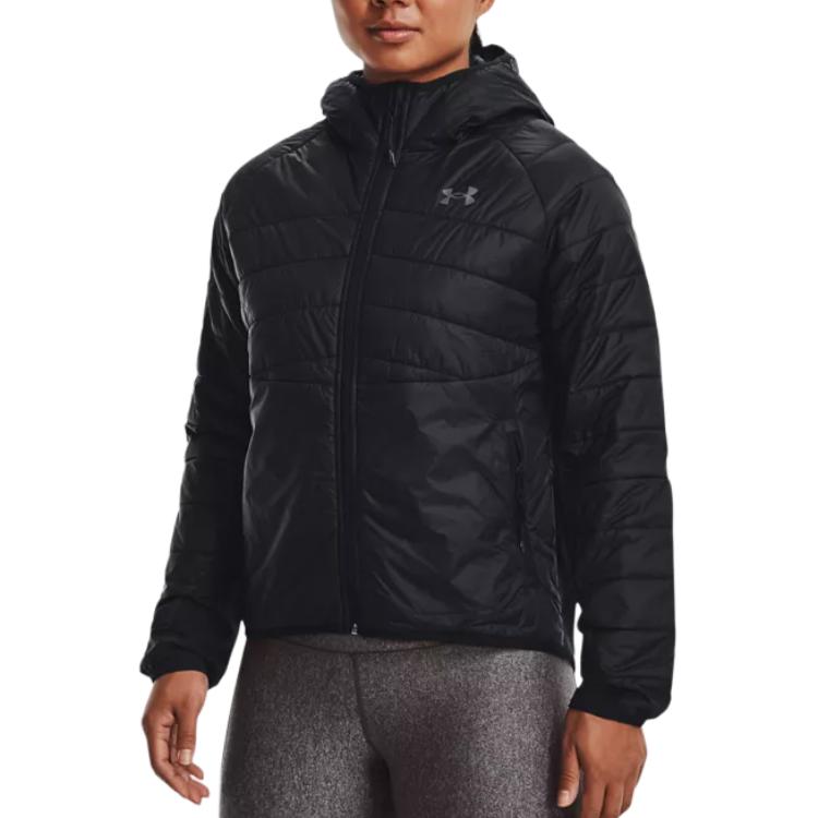 Under Armour Solid Color Hooded Zip-Up Long Sleeve Cotton Jacket Women jackets Black 1375452-001