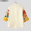 INCERUN Cămăși Casual de Vacanță pentru Bărbați, Mărimi Oversized, Guler Rever, Mâneci 3/4, Nasturi, Imprimeu Floral