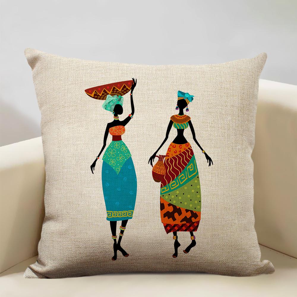 African Oil Painting Cushion Cover Dancing Girl Art Painting Sofa Decorative Pillowcase Home Living Room Pillow Cover 45x45cm