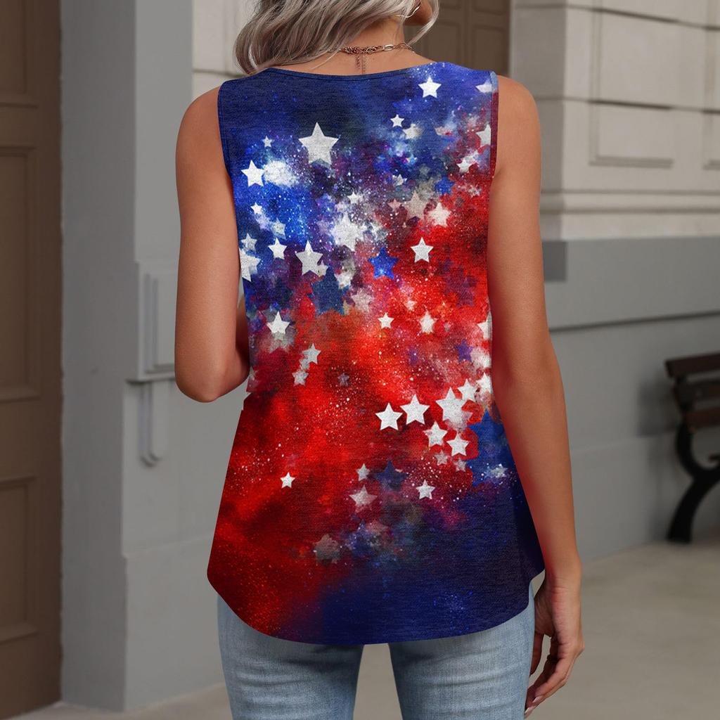 V-Neck Tank Top Women Print Tank Tee Casual Loose Fit Sleeveless Shirt