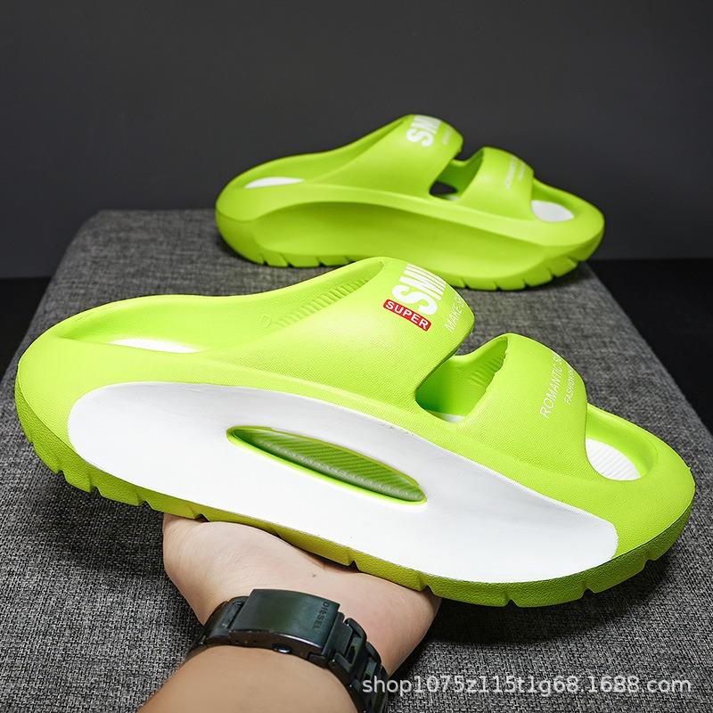 

Summer new couples one-word drag versatile comfortable casual thick bottom non-slip wear-resistant beach can wear sandals 44-45 зелёный