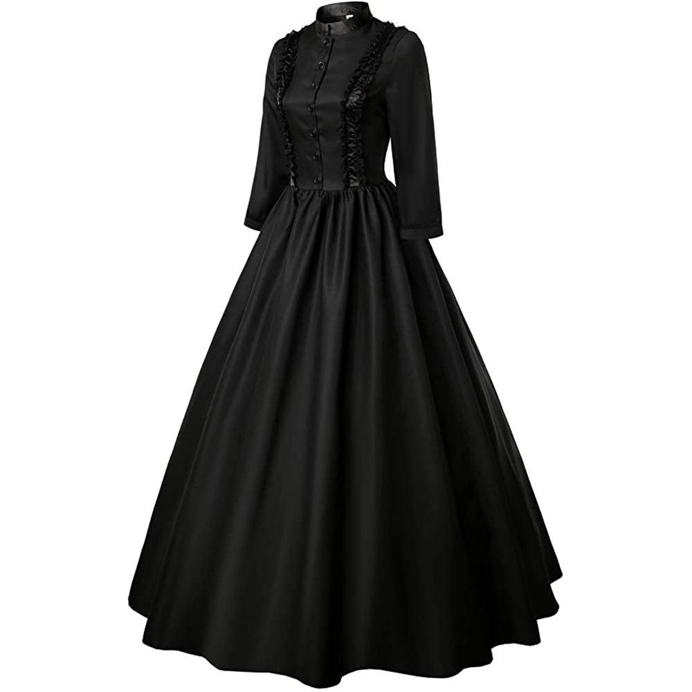 Vintage Victorian High Neck Ruffled Maxi Dress, 3/4 Sleeve A-Line Renaissance Gown for Women, Ideal for Cosplay, Halloween and Masquerade Parties