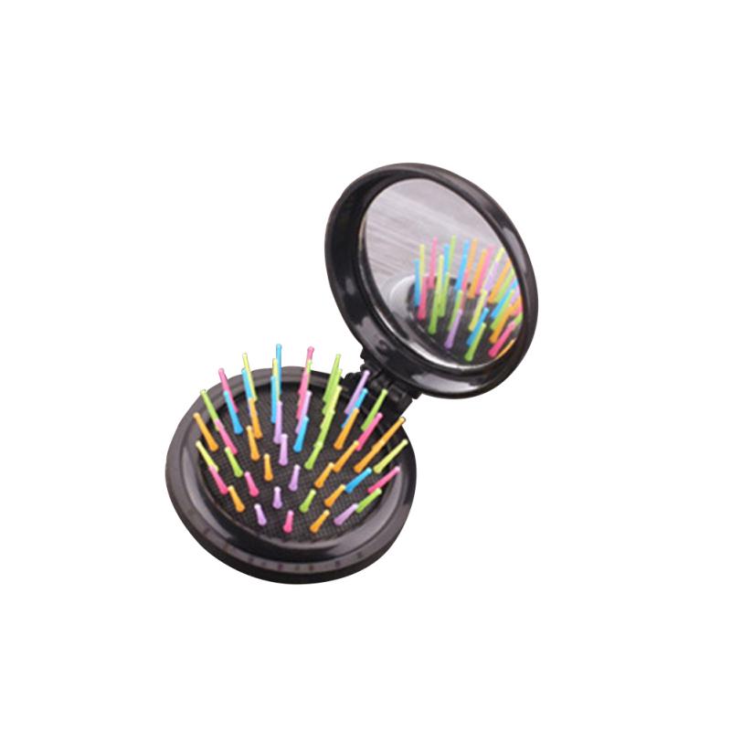 Mini přenosný skládací masážní hřeben Airbag Masážní kulaté duhové zrcátko Antistatický hřeben