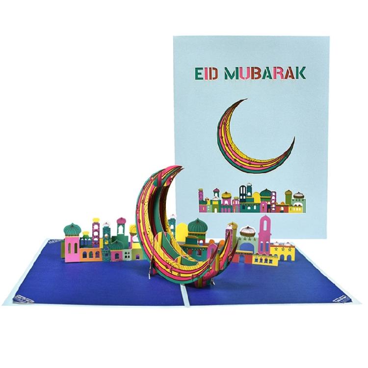 Festive 3D Eid Card Creative Popup Holiday Greeting Cards Built-in Blank Space